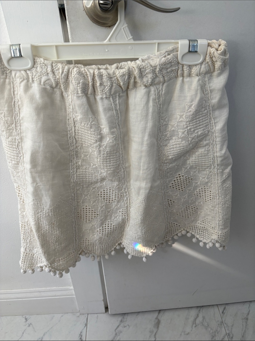Calypso St. Barth linen Cream Eyelet Pom-Pom Skirt
